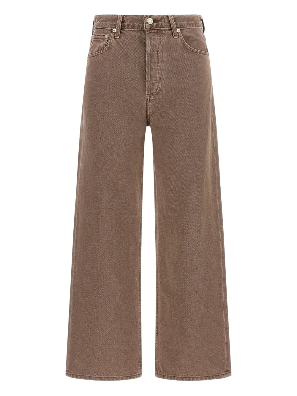 Agolde Wide Leg Denim Trousers With Front And Back Pockets In Brown