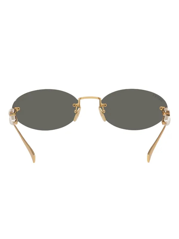 Gucci Eyewear pearl-embellished oval-frame Sunglasses | Gold