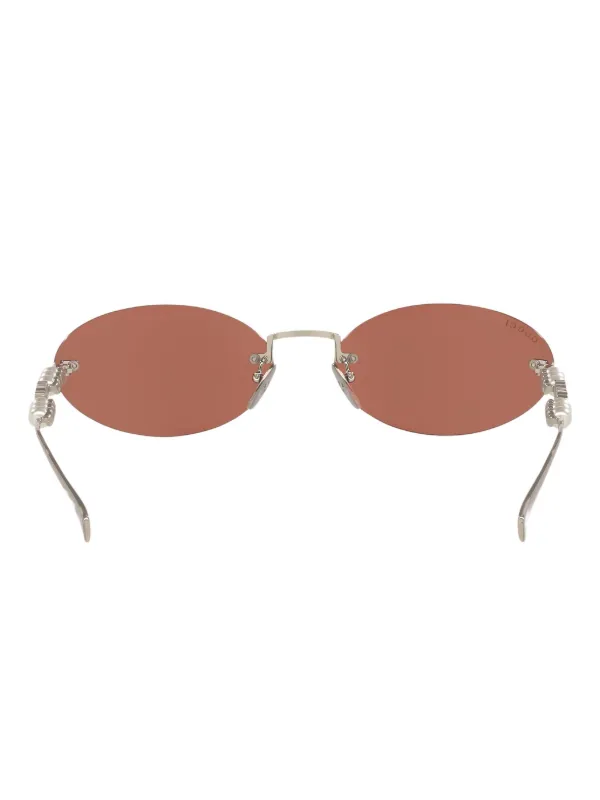 Gucci Eyewear pearl-embellished oval-frame Sunglasses | Silver