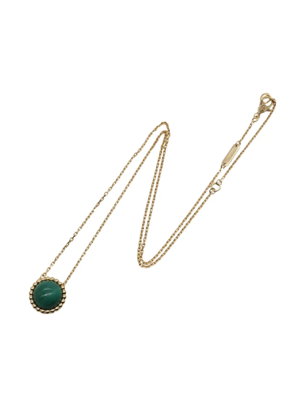 Pre-owned Van Cleef & Arpels 18k Yellow Gold Perlée Malachite Necklace In Green
