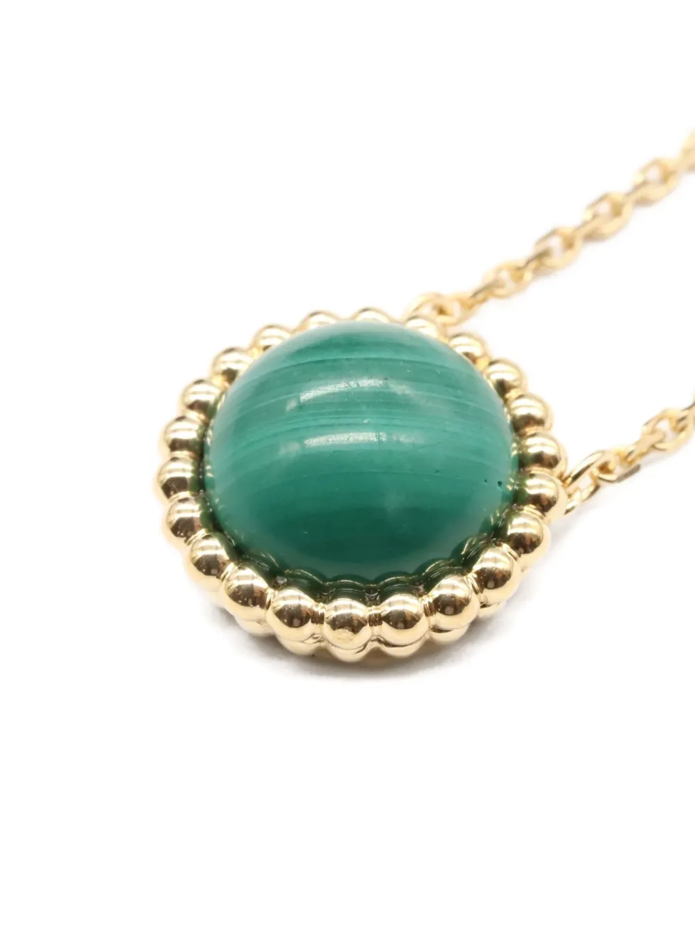 Pre-owned Van Cleef & Arpels 18k Yellow Gold Perlée Malachite Necklace In Green