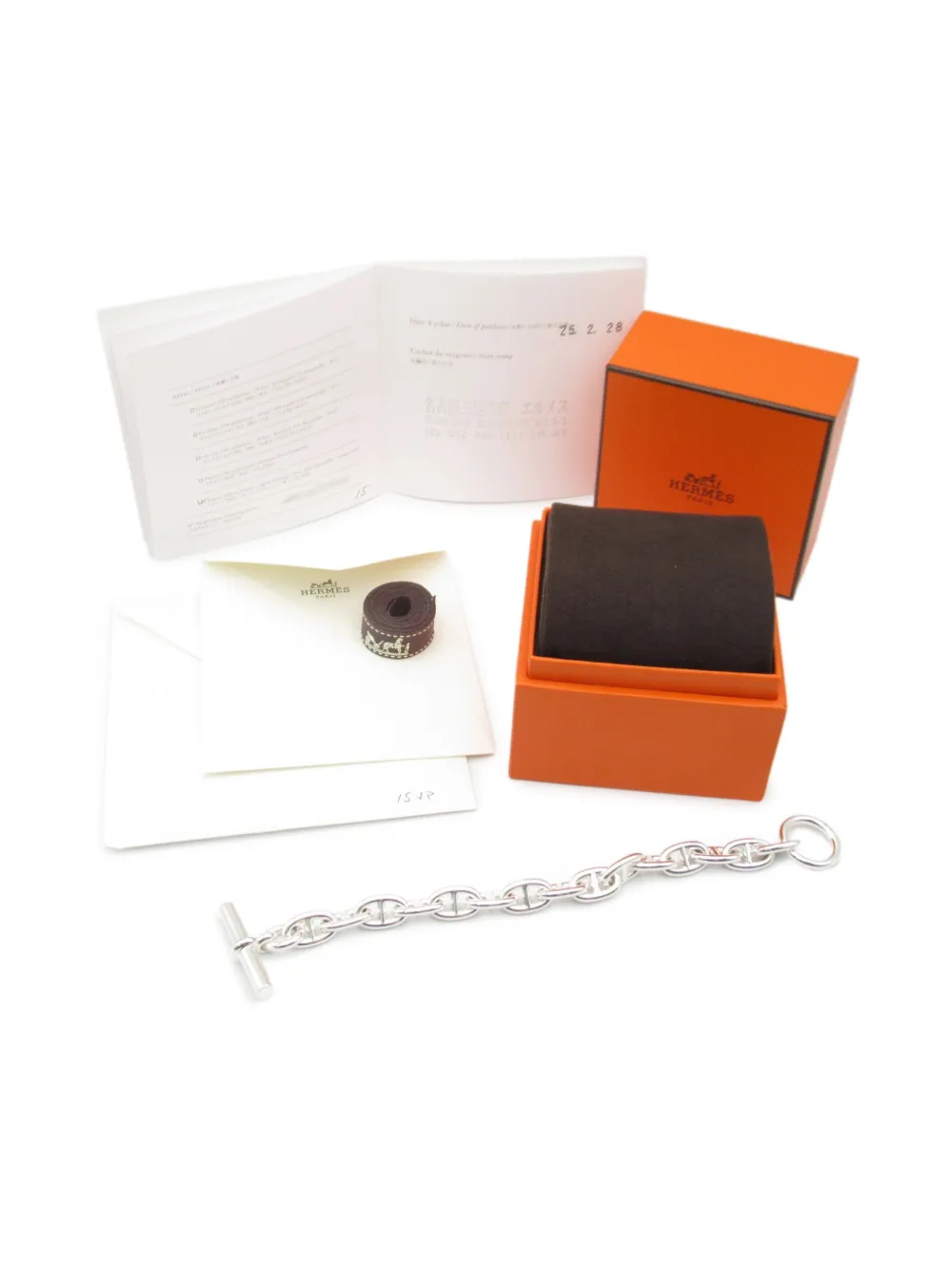 Pre-owned Hermes 20s Shane Dunkle Mm Chain-link Bracelet In Silver