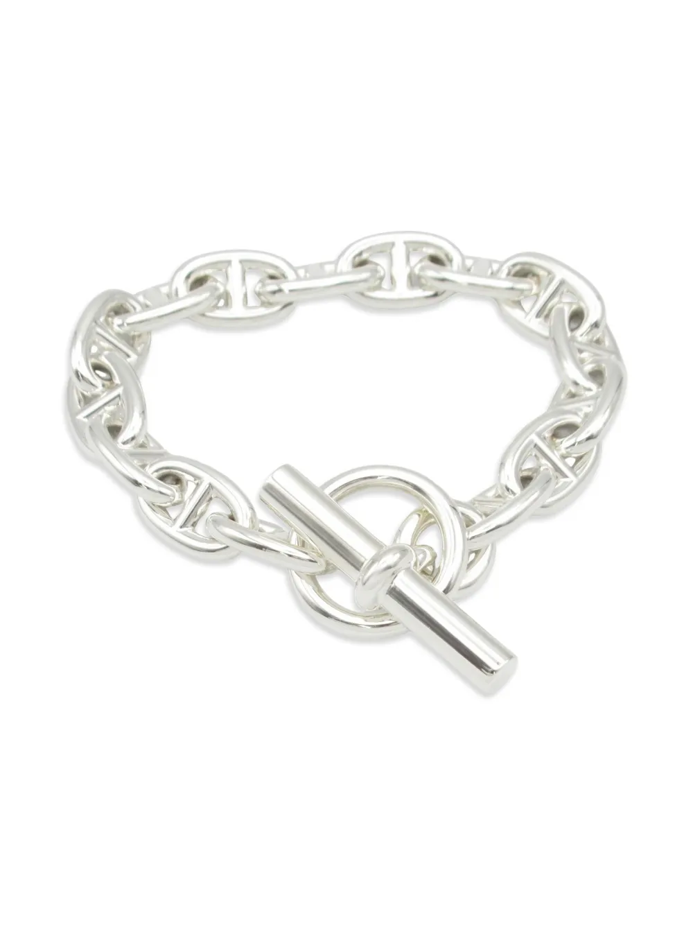 Pre-owned Hermes 20s Shane Dunkle Mm Chain-link Bracelet In Silver