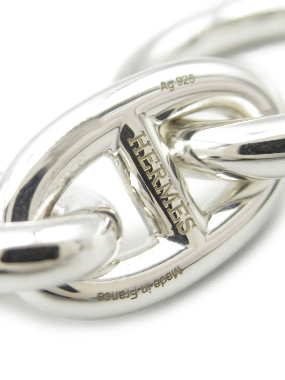 Pre-owned Hermes 20s Shane Dunkle Mm Chain-link Bracelet In Silver