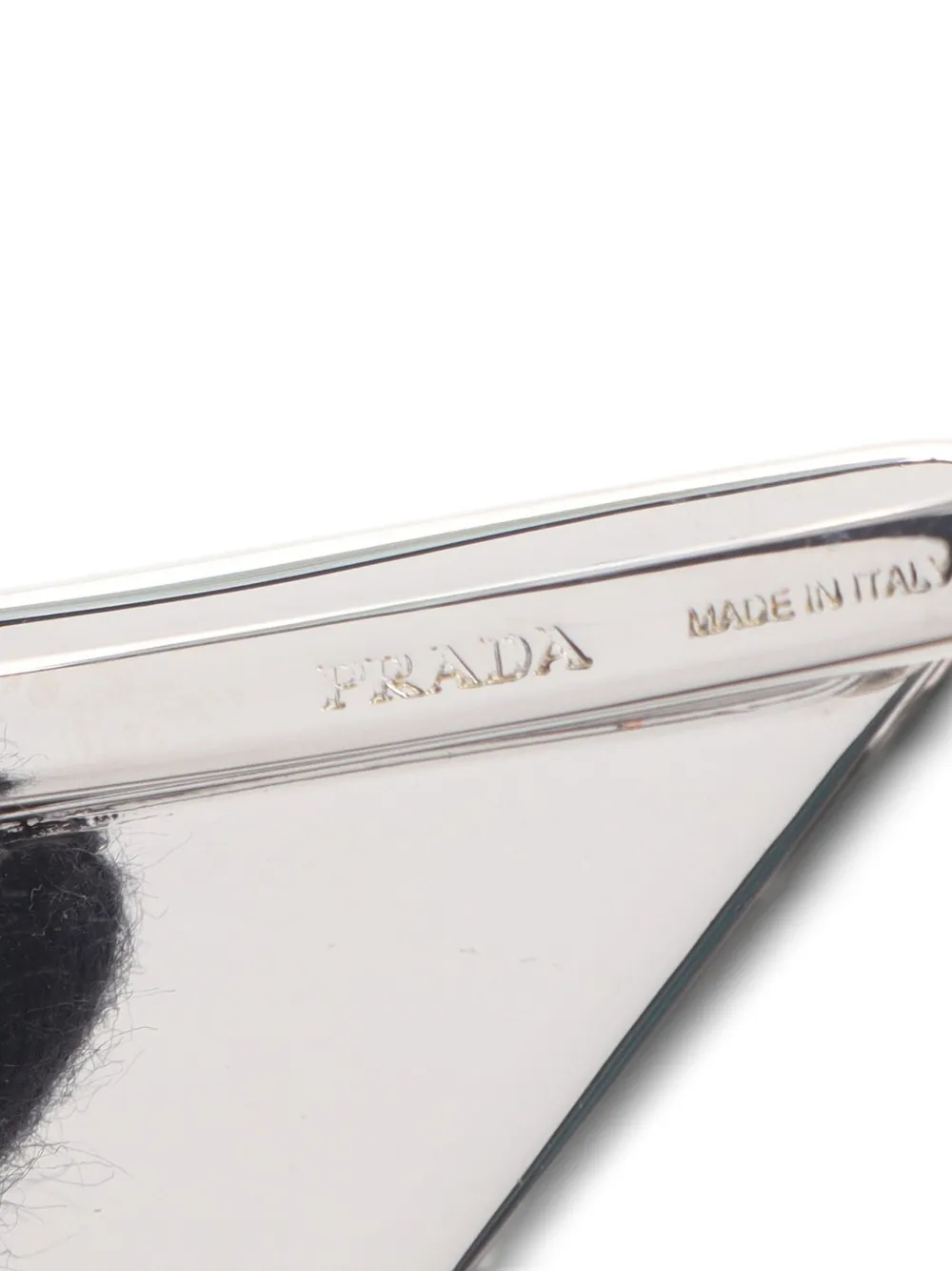 Pre-owned Prada 1920s Fermagli Enamel Triangle Logo Hairpin In Silver