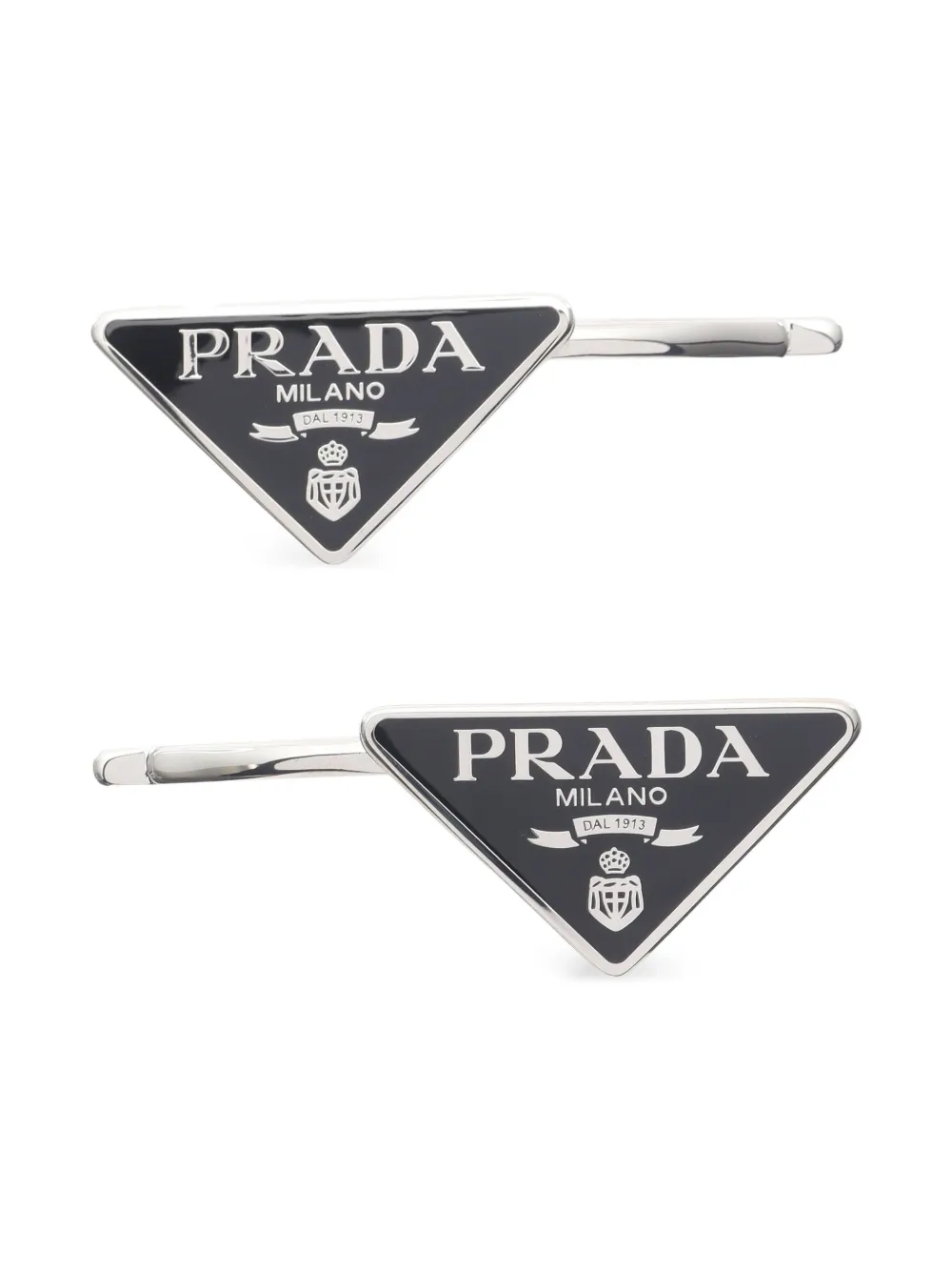 Prada Pre-Owned 1920s Fermagli enamel triangle logo hairpin | Silver | Image 1