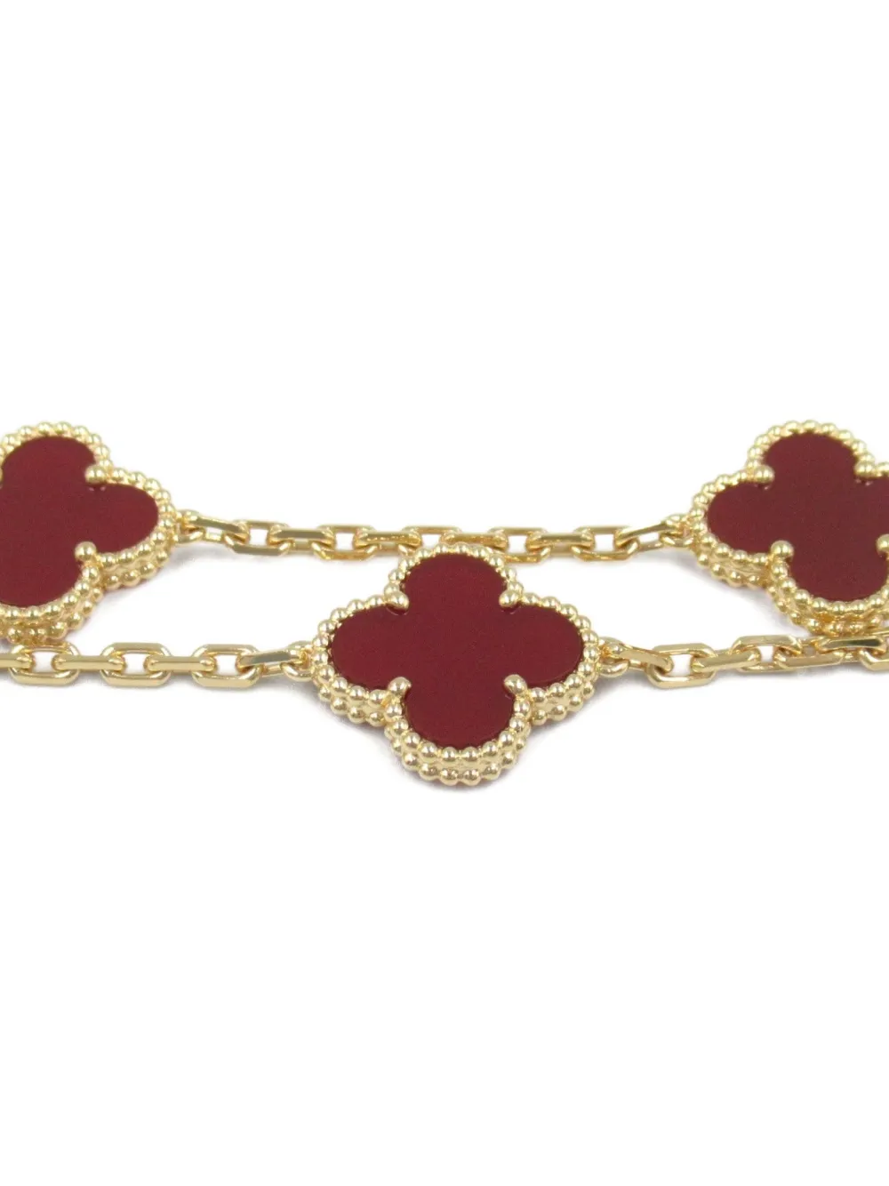 Pre-owned Van Cleef & Arpels 10s 18k Yellow Gold Alhambra Carnelian Necklace In Red