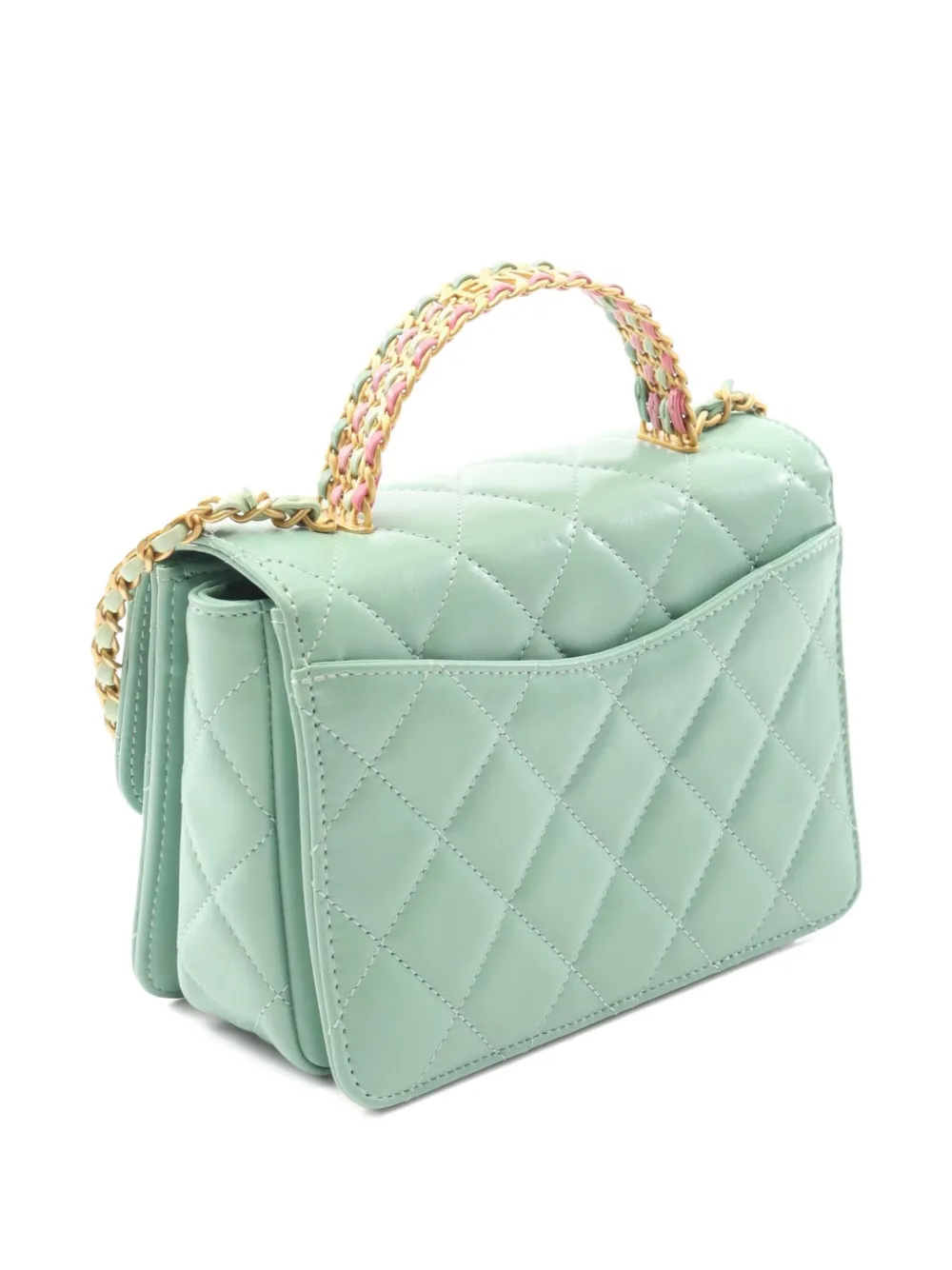 Pre-owned Chanel 2021 Mini Flap Quilted Tote Bag In Green