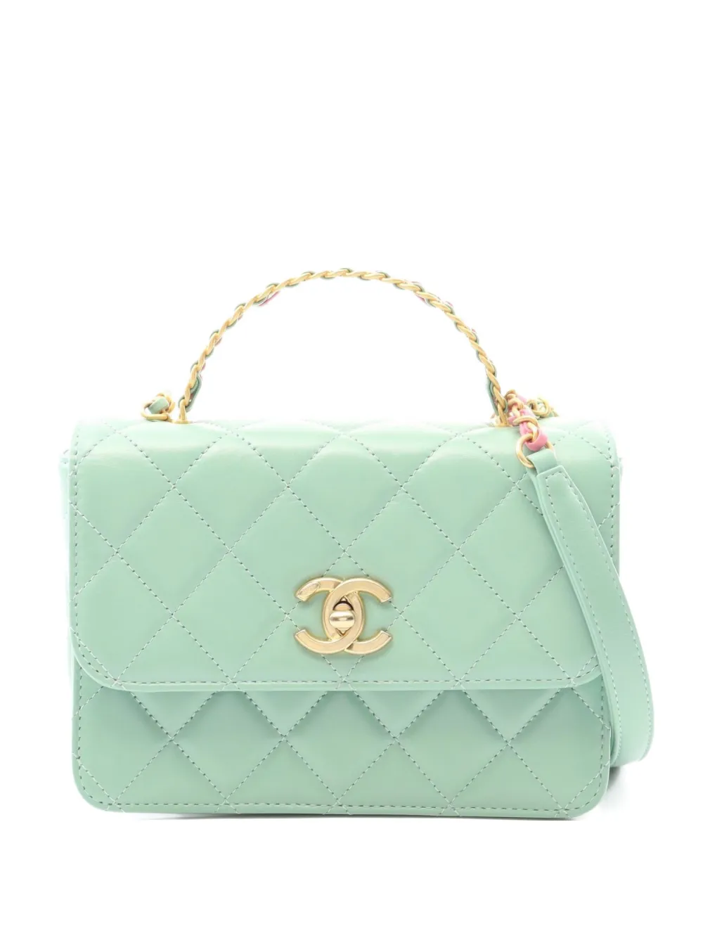 Pre-owned Chanel 2021 Mini Flap Quilted Tote Bag In Green