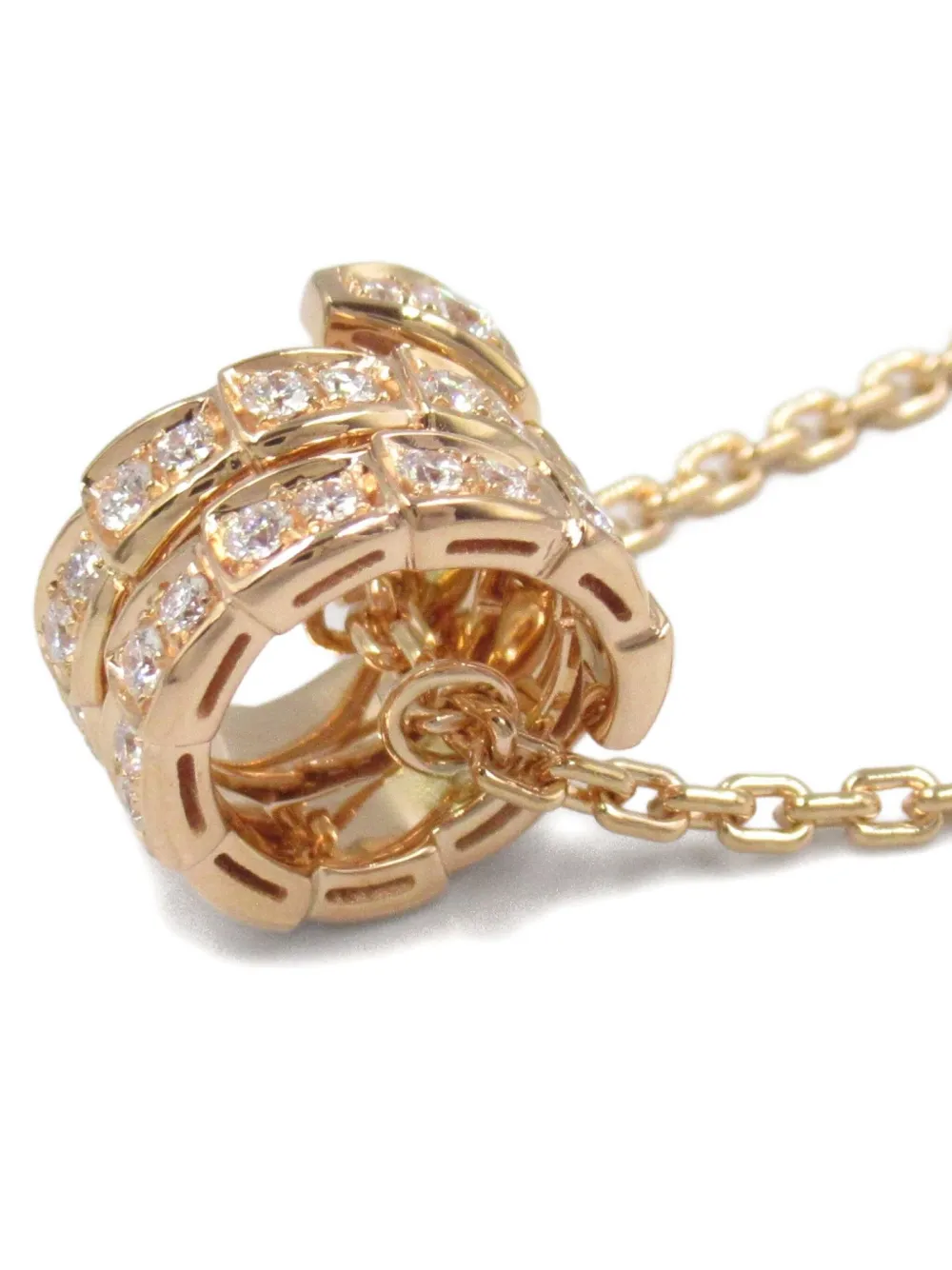 Pre-owned Bvlgari 2010s 18k Rose Gold Serpenti Viper Diamond Necklace In Yellow