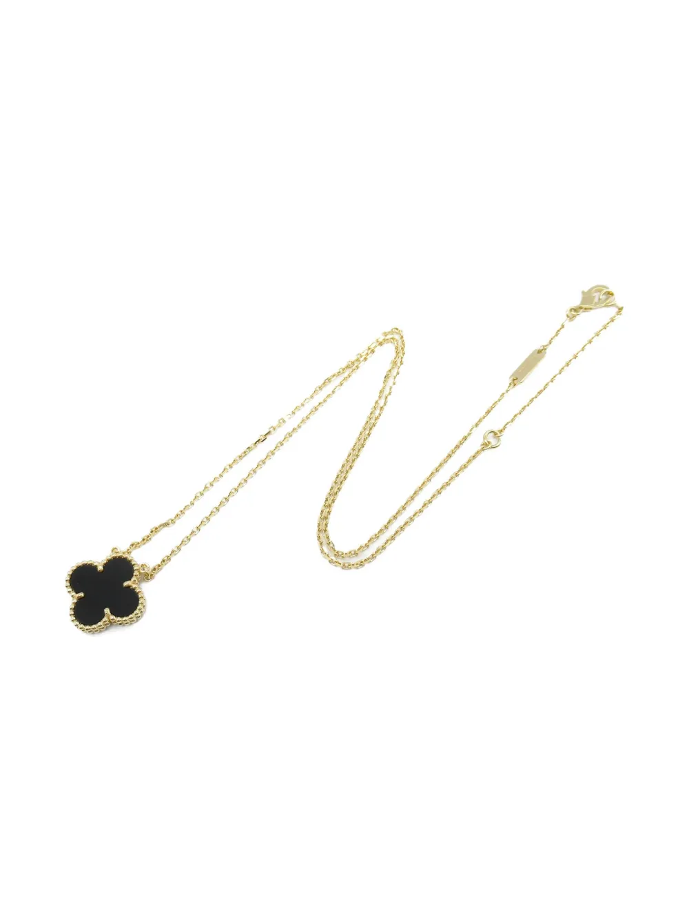 Pre-owned Van Cleef & Arpels 10s 18k Yellow Gold Alhambra Onyx Necklace