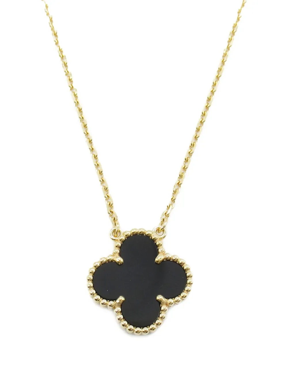 Pre-owned Van Cleef & Arpels 10s 18k Yellow Gold Alhambra Onyx Necklace