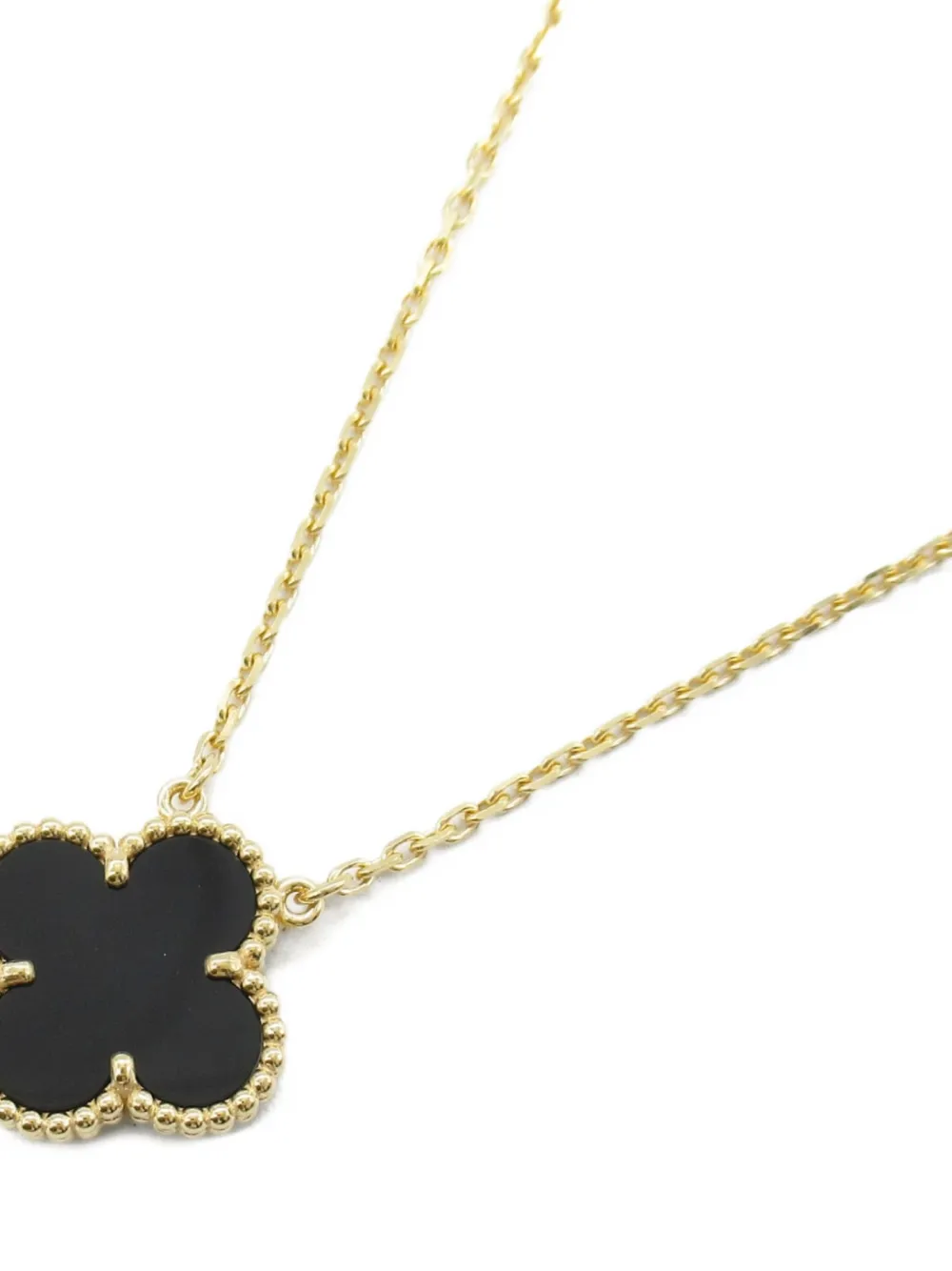 Pre-owned Van Cleef & Arpels 10s 18k Yellow Gold Alhambra Onyx Necklace