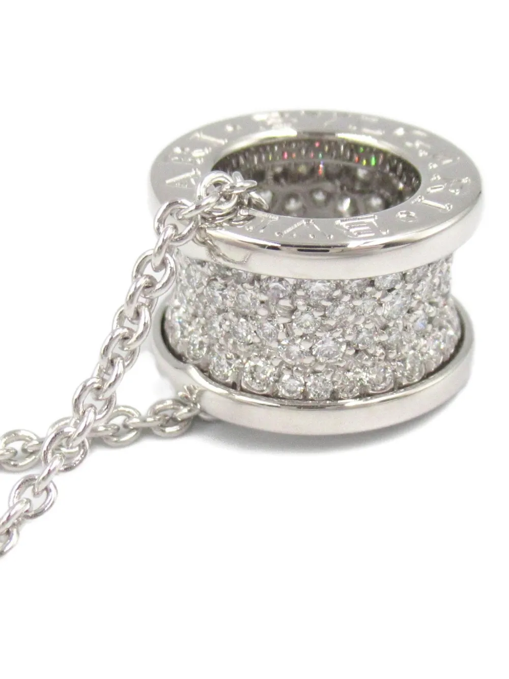 Pre-owned Bvlgari 2010s 18k White Gold B-zero1 Diamond Necklace In Silver