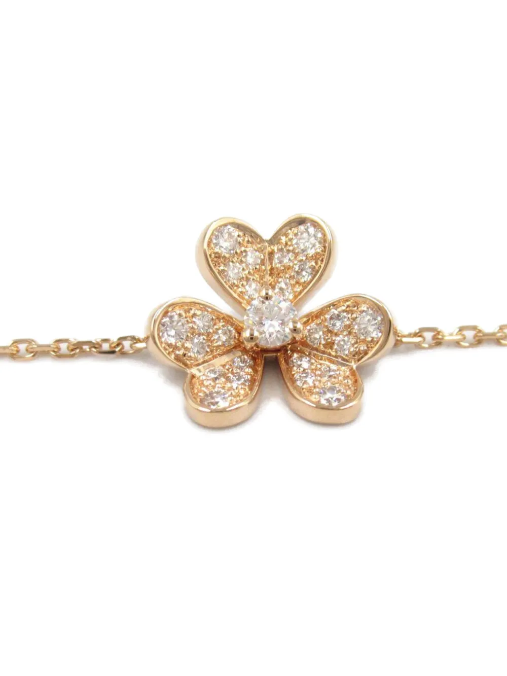 Pre-owned Van Cleef & Arpels 10s 18k Rose Gold Frivole Diamond Flower-embellished Bracelet In Pink