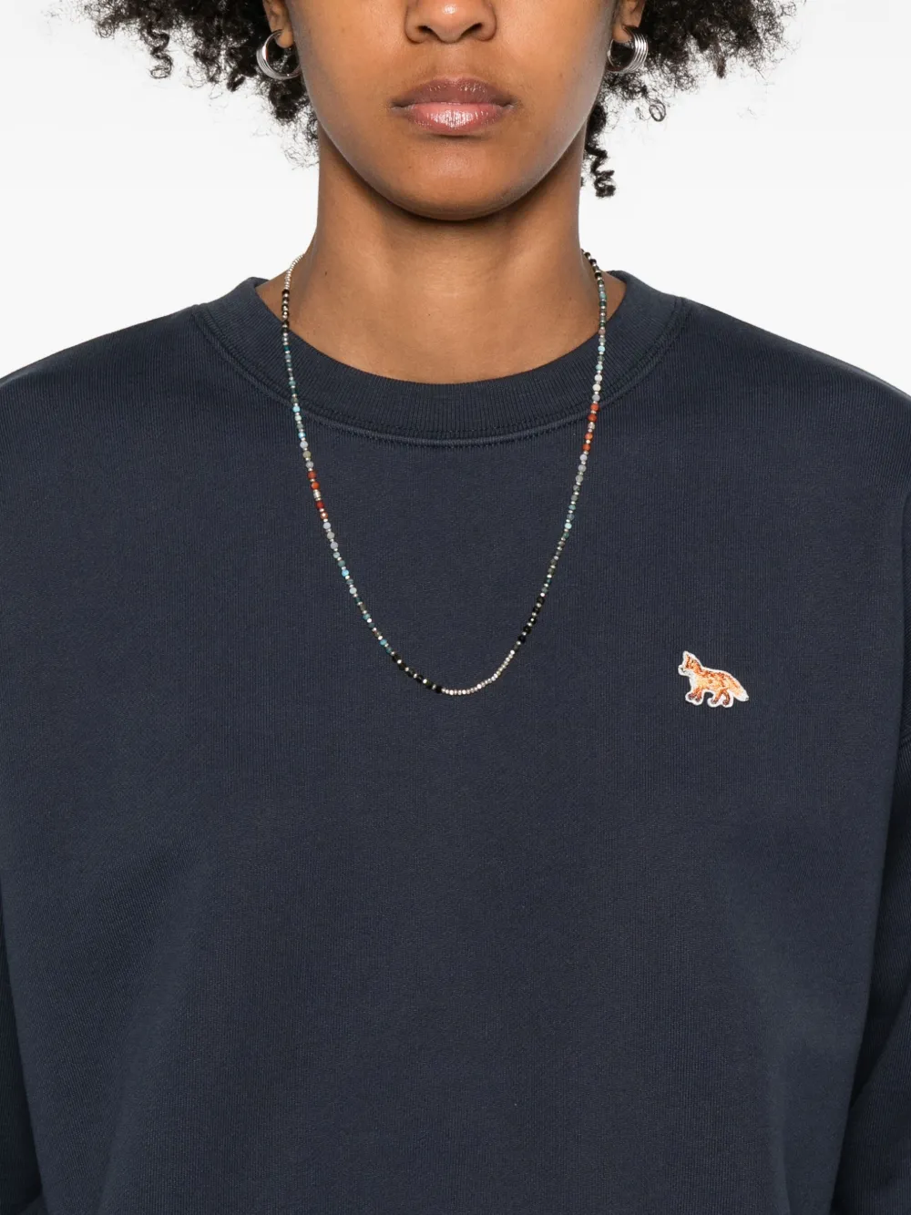 Maison Kitsuné Cotton Sweatshirt With Embroidered Fox Detail In Blue