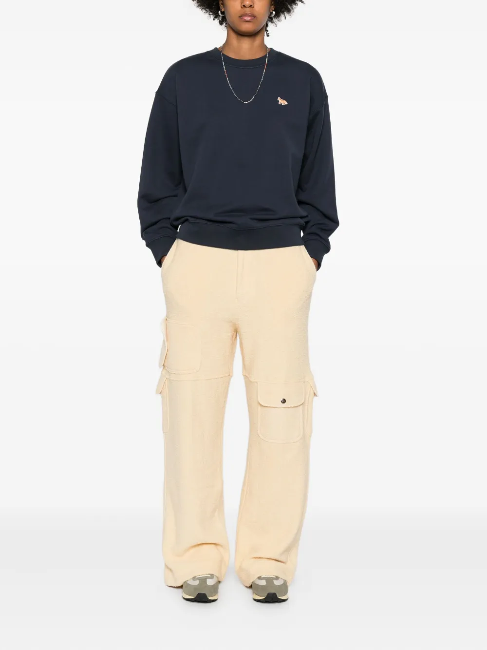 Maison Kitsuné Cotton Sweatshirt With Embroidered Fox Detail In Blue