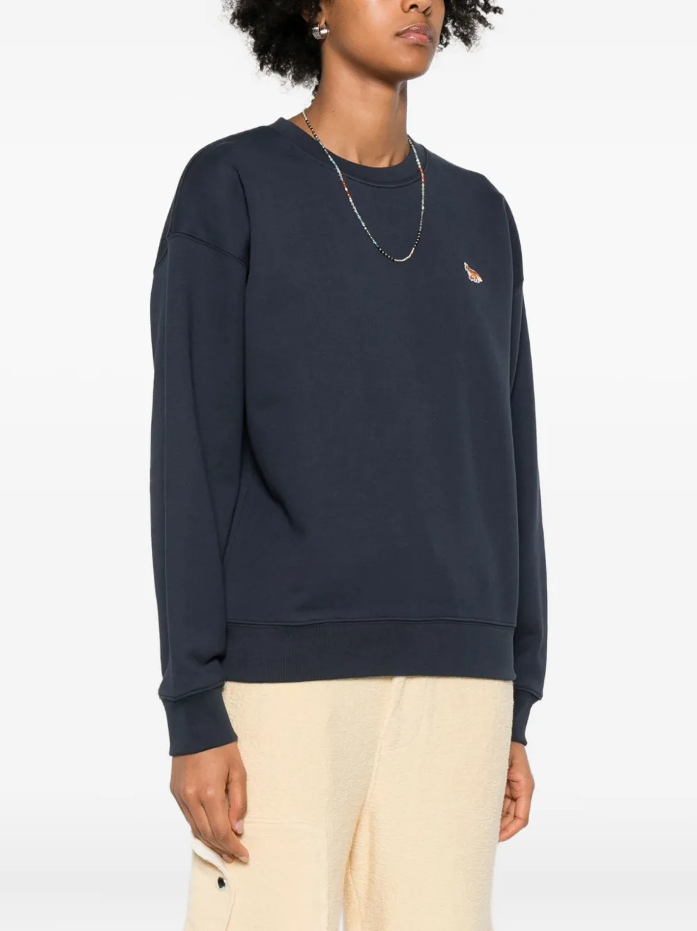 Maison Kitsuné Cotton Sweatshirt With Embroidered Fox Detail In Blue