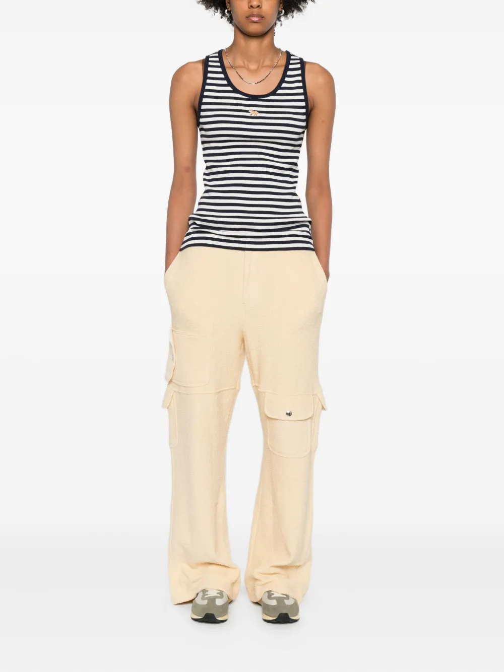 Maison Kitsuné Striped Cotton Sleeveless Top With Round Neck In Blue