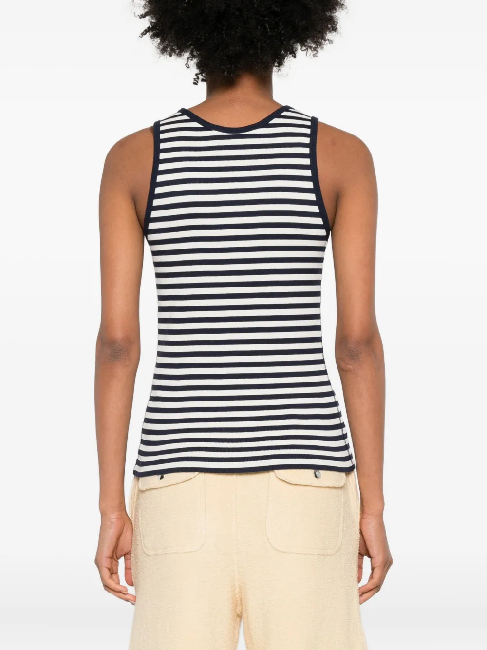 Maison Kitsuné Striped Cotton Sleeveless Top With Round Neck In Blue