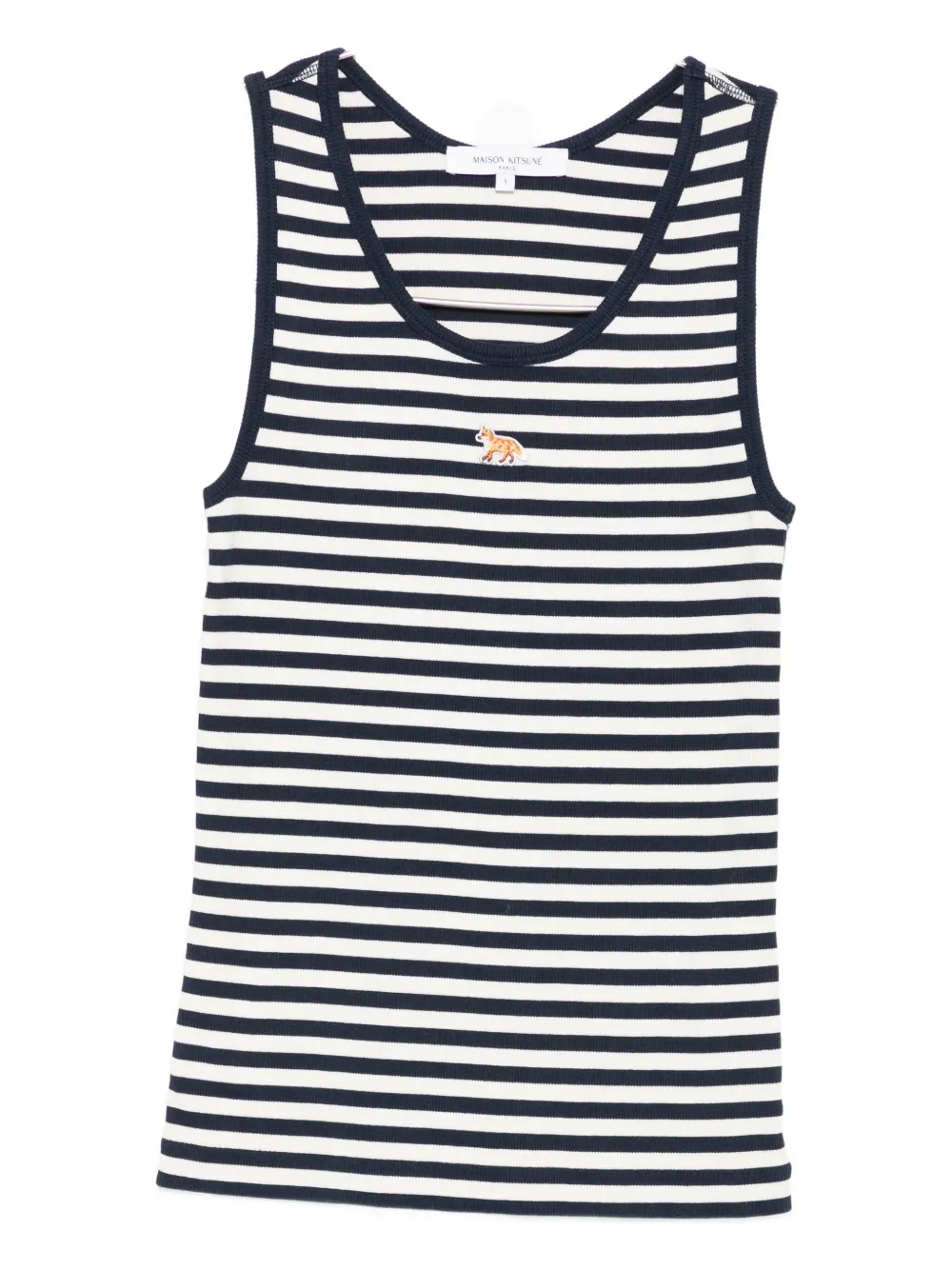 Maison Kitsuné Striped Cotton Sleeveless Top With Round Neck In Blue