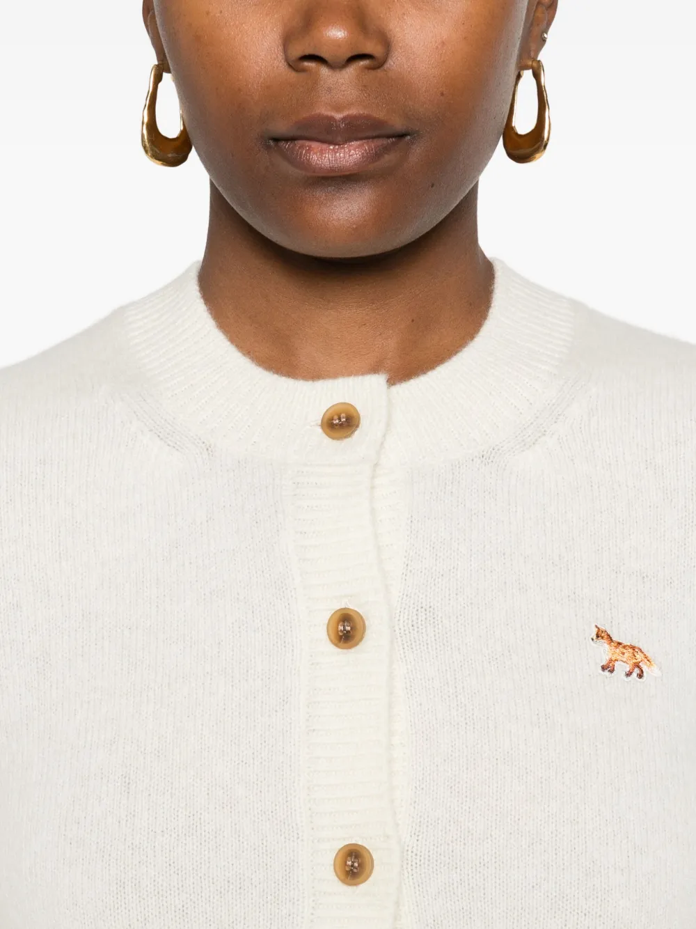 Maison Kitsuné Wool Cardigan With Crew Neck And Long Sleeves In Neutral