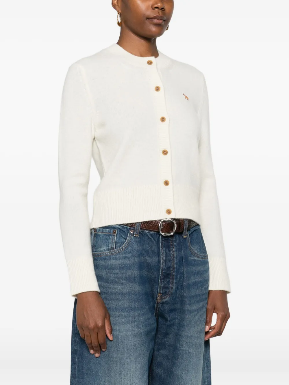 Maison Kitsuné Wool Cardigan With Crew Neck And Long Sleeves In Neutral