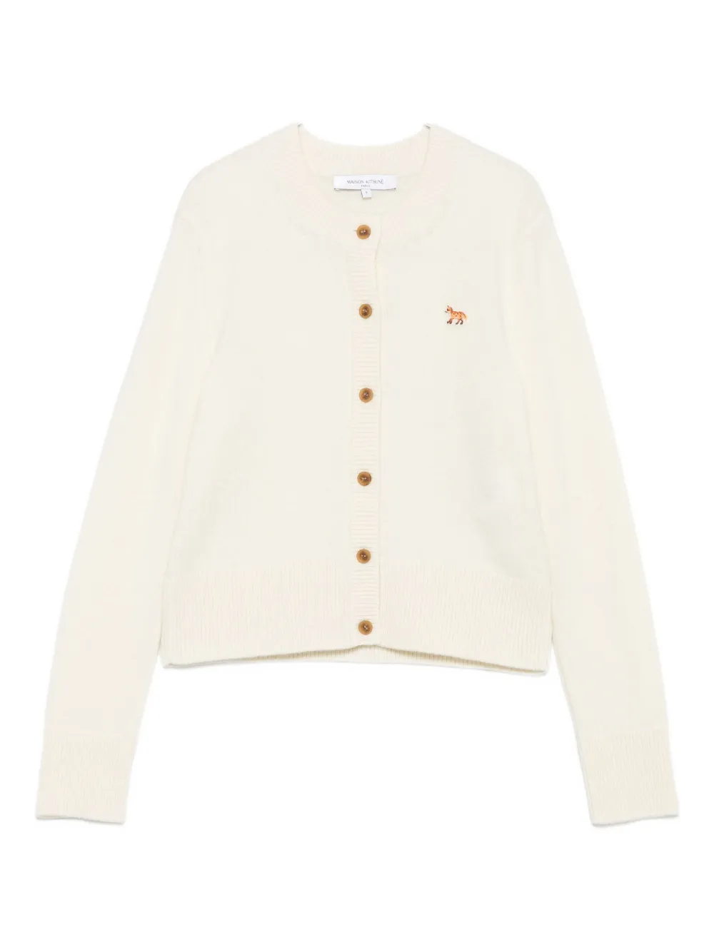 Maison Kitsuné Wool Cardigan With Crew Neck And Long Sleeves In Neutral
