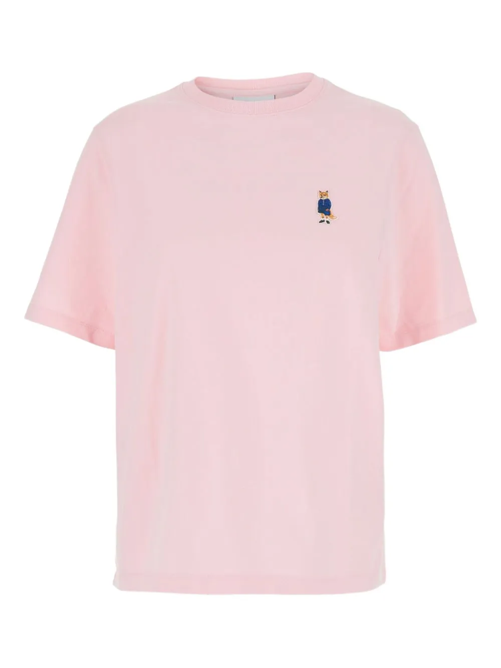 Maison Kitsuné Fox Motif Cotton T-shirt Embroidered Detail In Pink