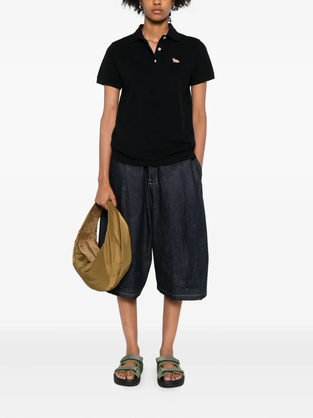 Maison Kitsuné fox-embroidered polo shirt - Zwart