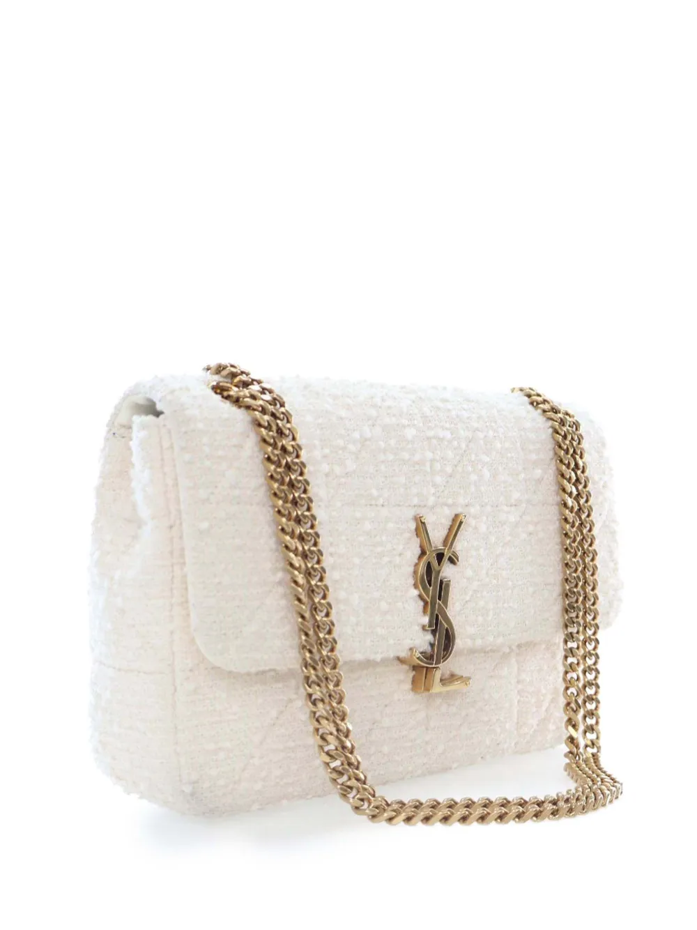 Pre-owned Saint Laurent 2021 Medium Boucle Tweed Patchwork Jamie Shoulder Bag In White