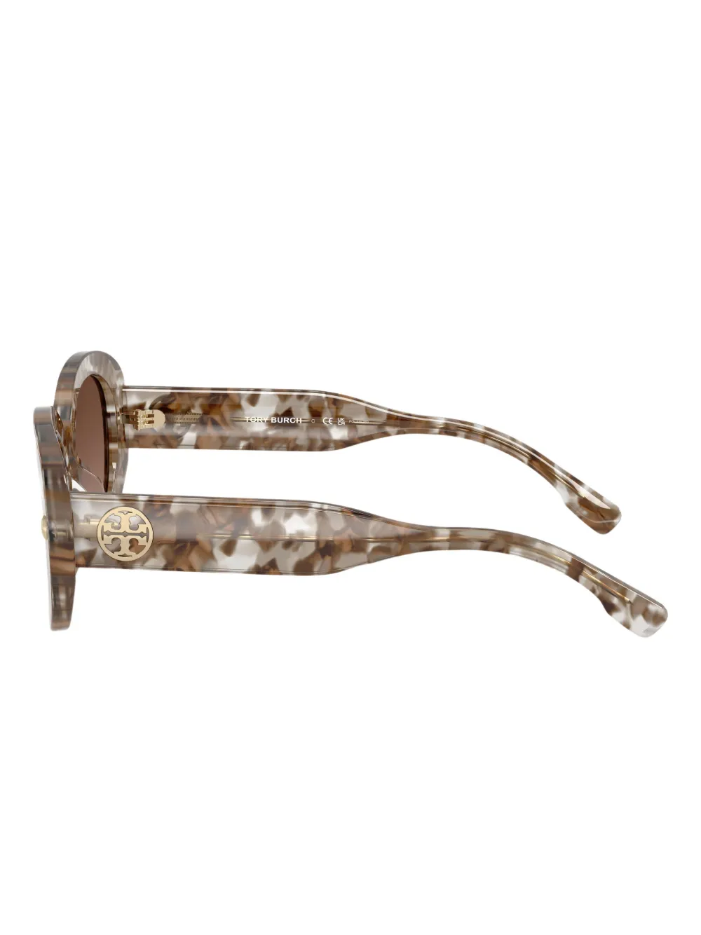 Tory Burch Marble-effect Oval-frame Sunglasses In Brown