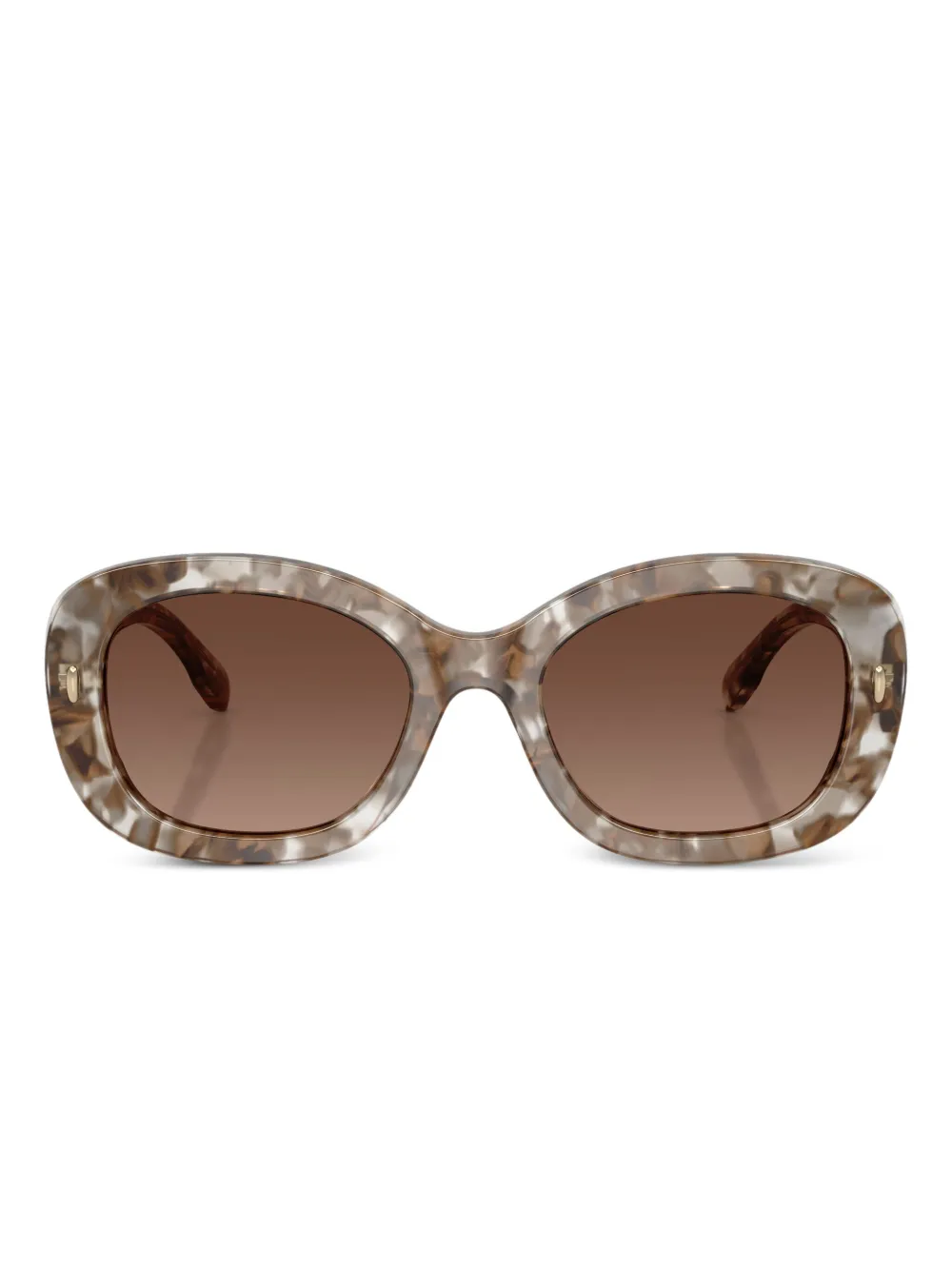 Tory Burch Marble-effect Oval-frame Sunglasses In Brown