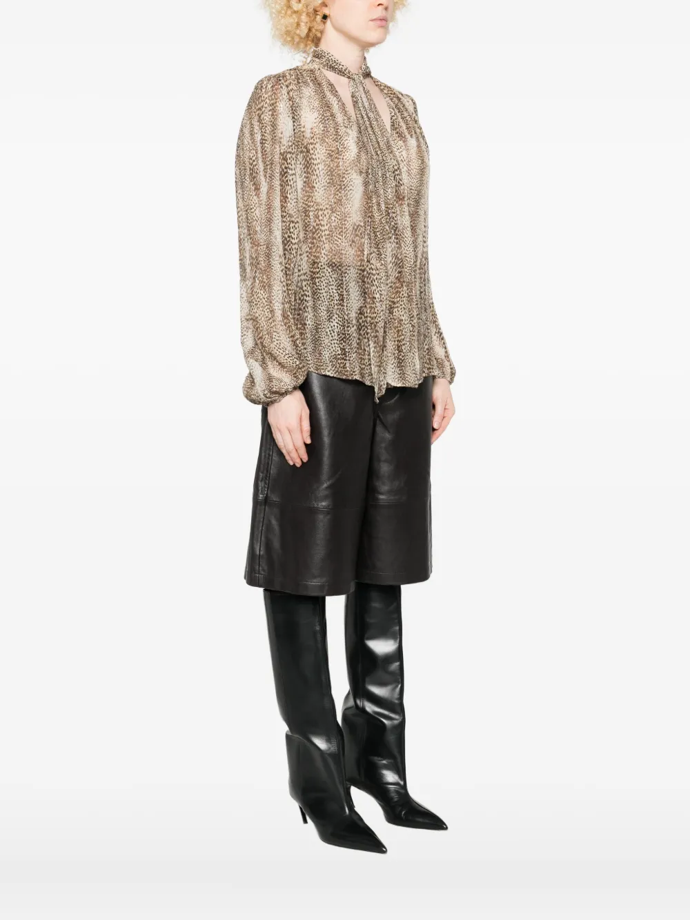 Twinset Animal-print Tie-neck Blouse In Multi