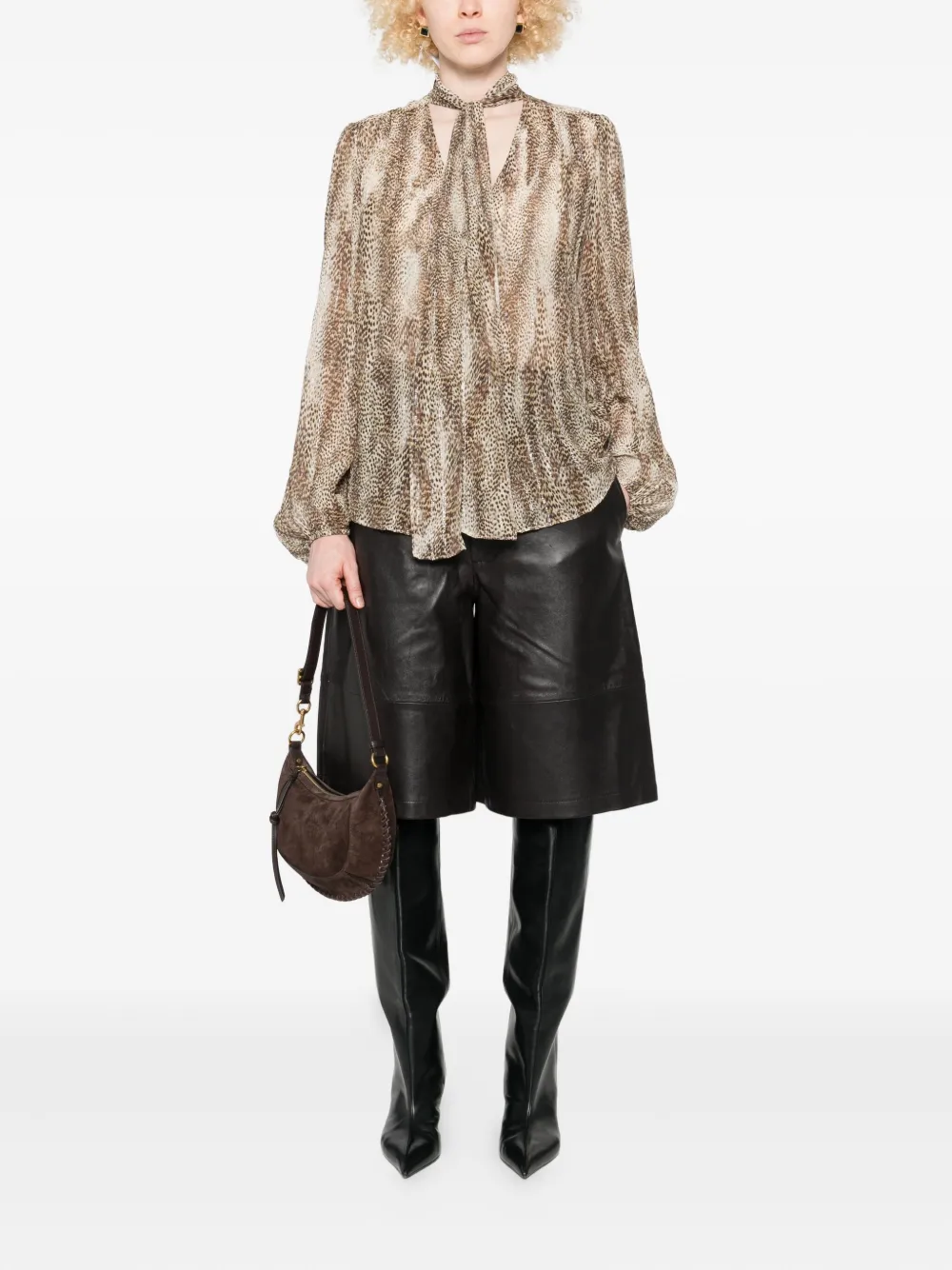 TWINSET Blouse met dierenprint en gestrikte hals - Bruin
