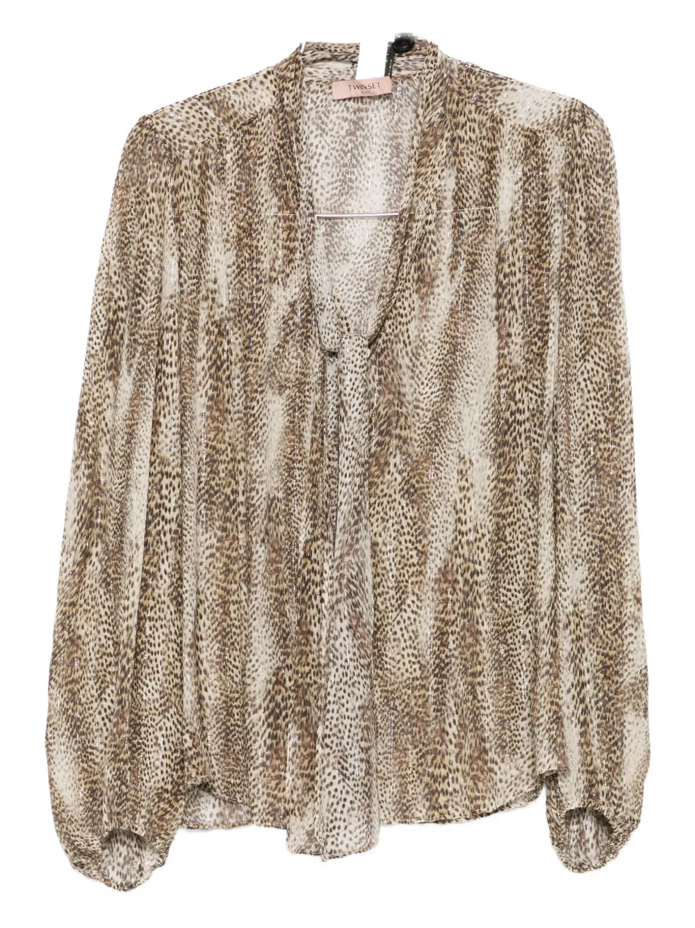 Twinset Animal-print Tie-neck Blouse In Multi