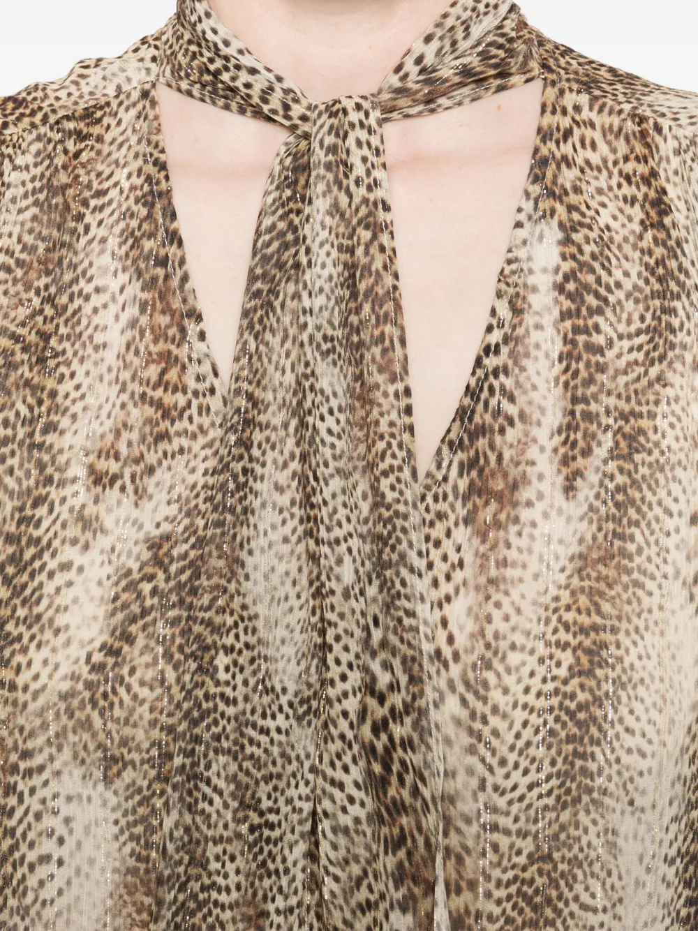 Twinset Animal-print Tie-neck Blouse In Multi