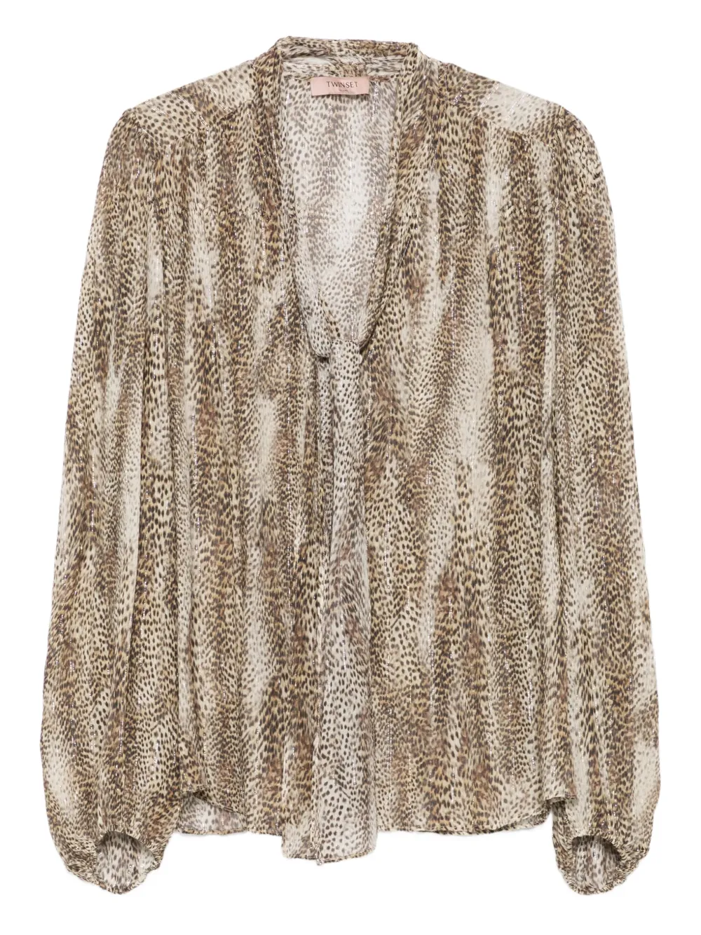 TWINSET animal-print tie-neck blouse | Brown | Image 1