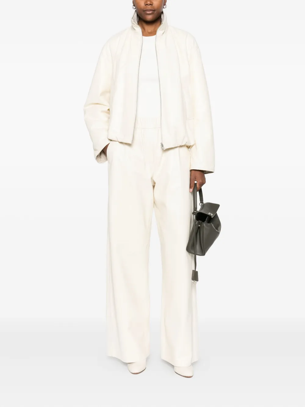 Arma Leren broek met elastische taille - Beige