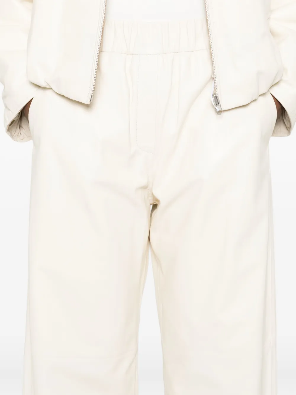 Arma Elastic-waist Leather Trousers In Neutral