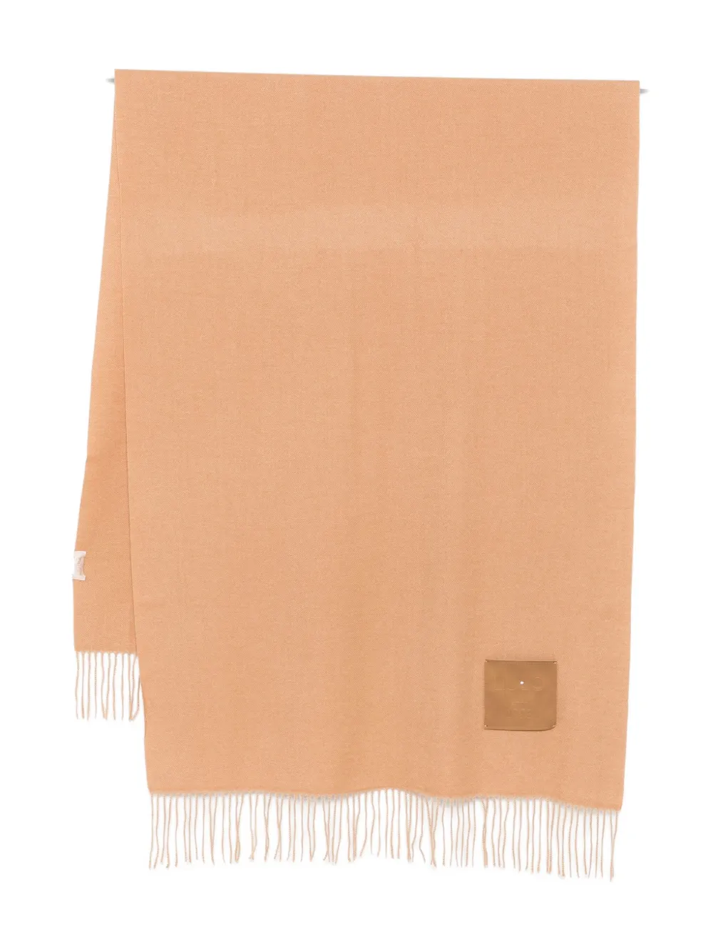 Liu •jo Fringed Logo-patch Scarf In Gold