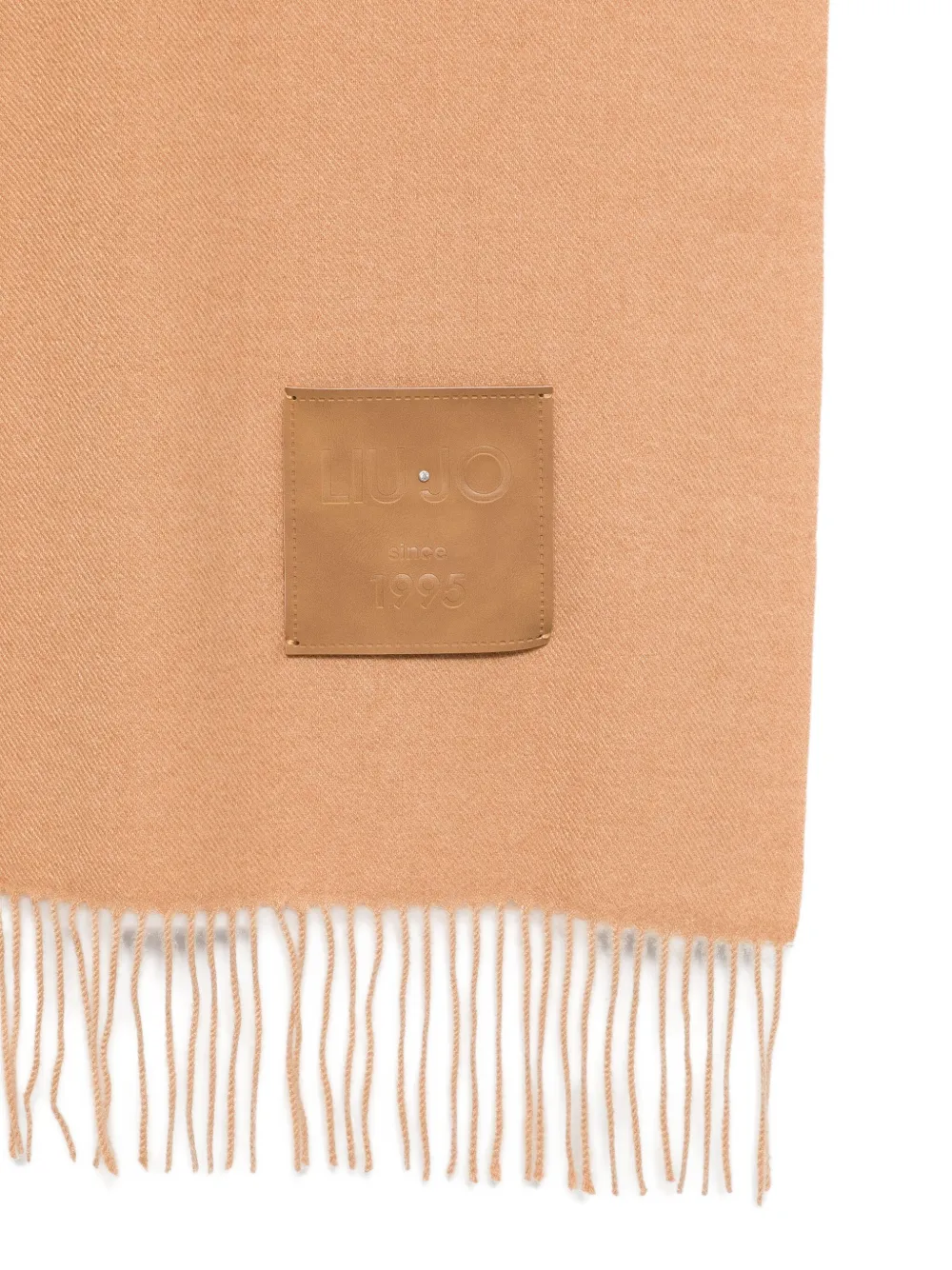 Liu •jo Fringed Logo-patch Scarf In Gold