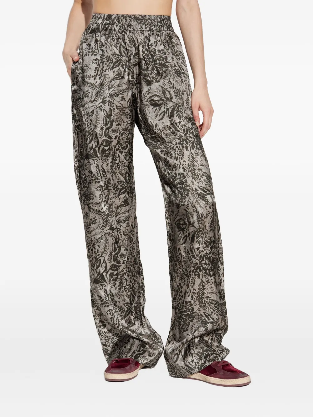 Golden Goose Floral-print Elastic-waist Straight Trousers In Multi
