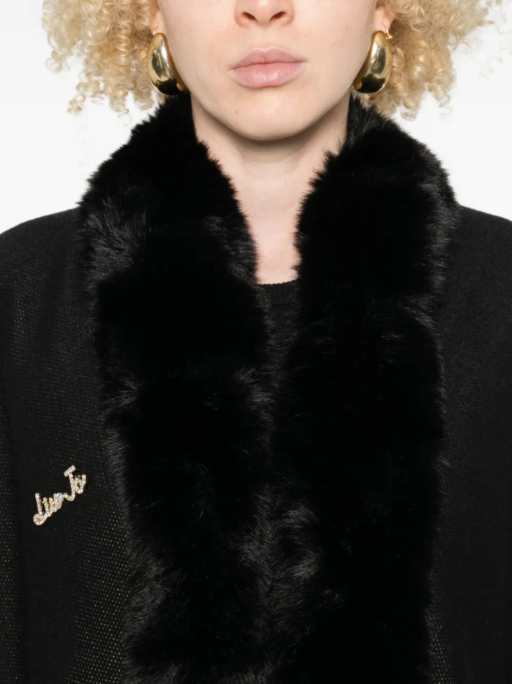 Liu •jo Fur-trimmed Striped Poncho In Black