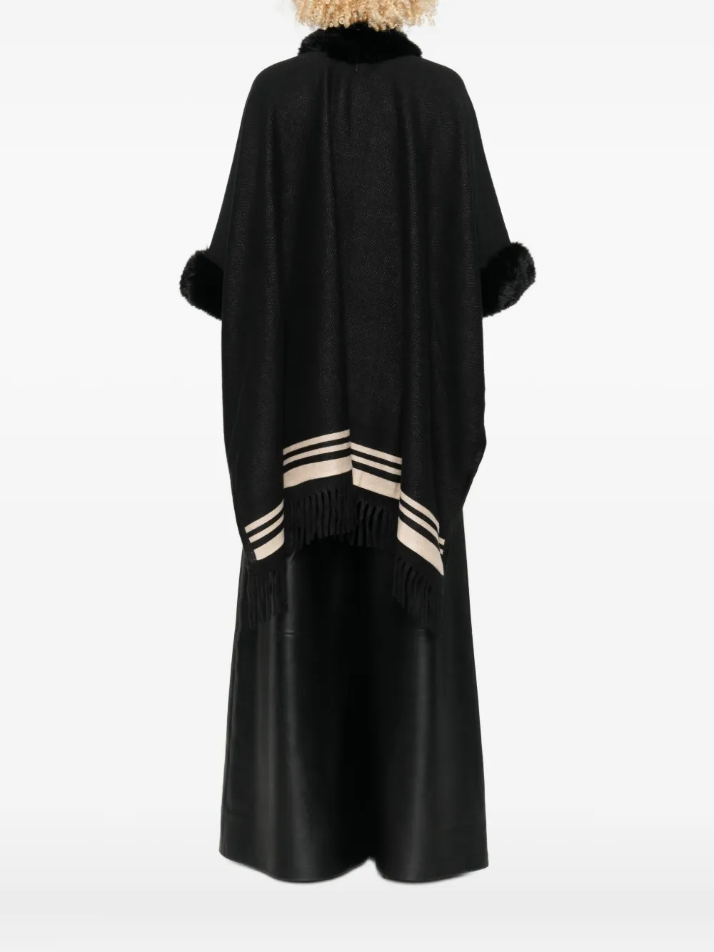 Liu •jo Fur-trimmed Striped Poncho In Black