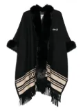 LIU JO fur-trimmed striped poncho - Black