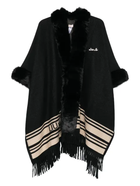 LIU JO fur-trimmed striped poncho