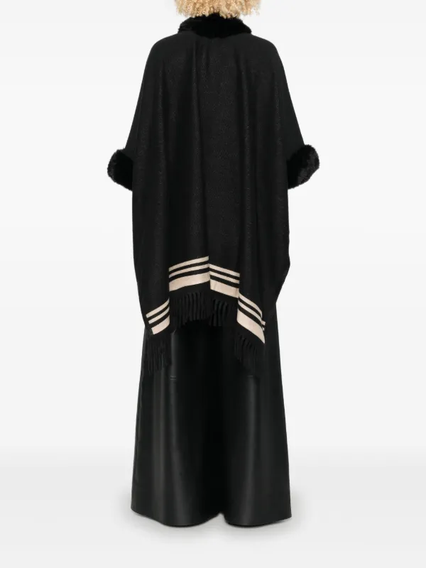 LIU JO fur-trimmed Striped Poncho | Black | FARFETCH JO