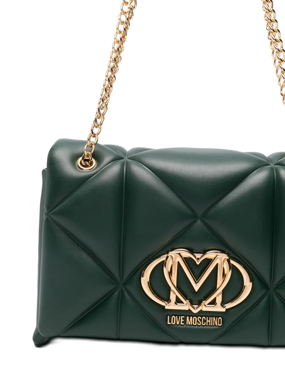 Love Moschino Logo-plaque Quilted Shoulder Bag In Green