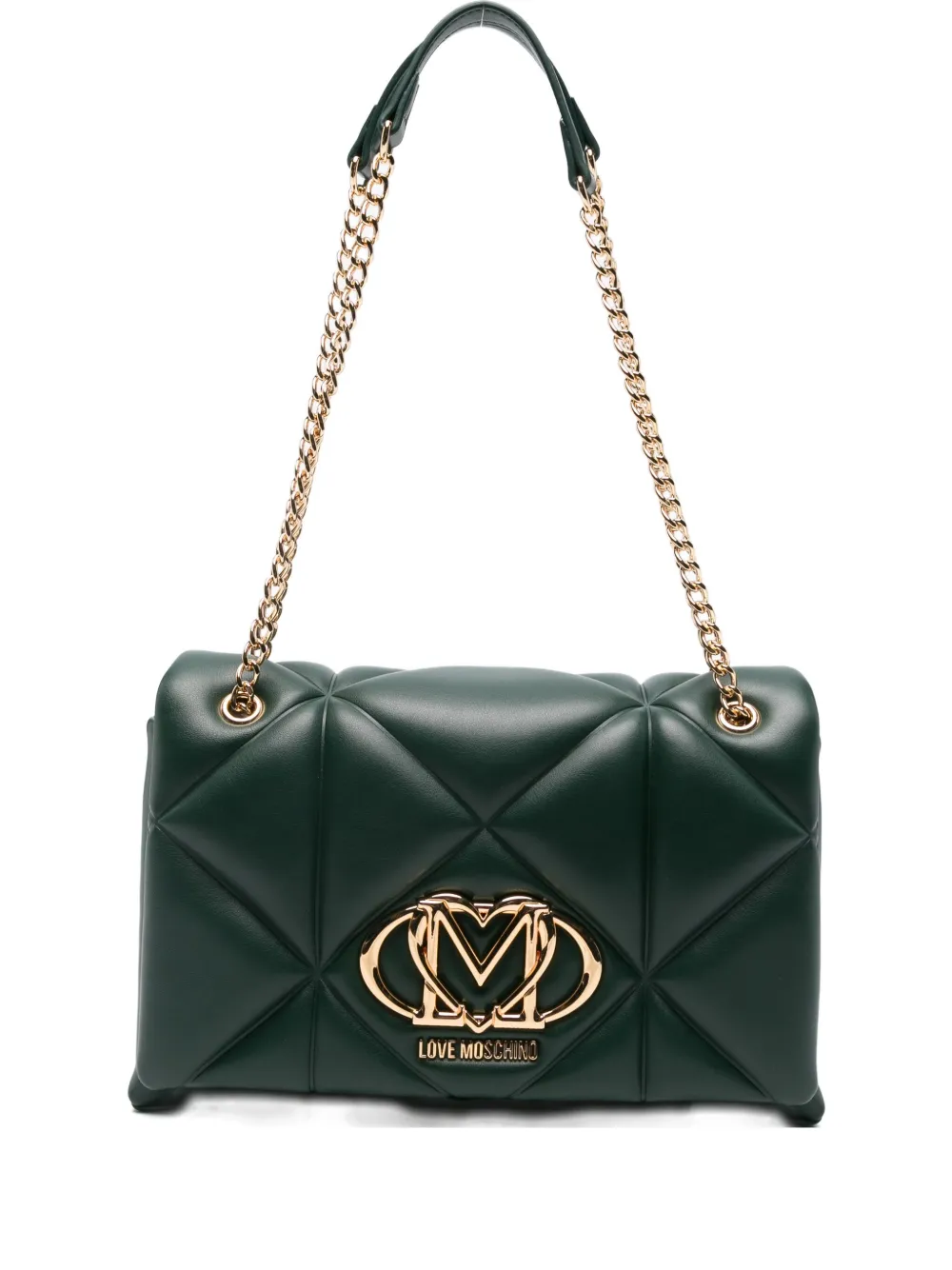 Love Moschino Logo-plaque Quilted Shoulder Bag In Green